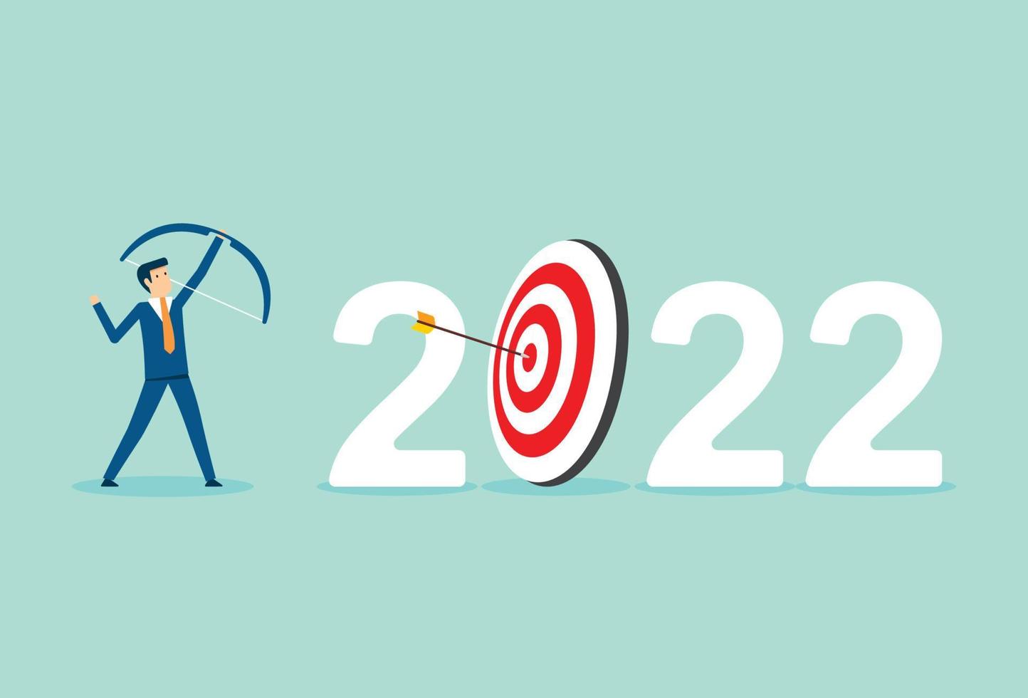meta financeira para o ano civil, plano de estratégia de negócios e realização de metas, líder atingindo o ano-alvo 2022 vetor