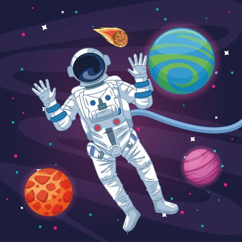 Astronauta no desenho da galáxia vetor