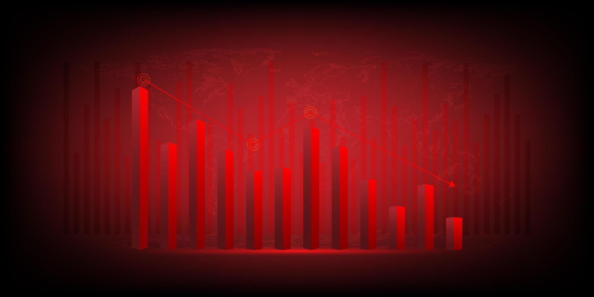 conceito de crise crítica econômica. o gráfico vermelho desce e gráficos em um fundo vermelho. recessão financeira, criptomoeda, ouro e mercado de ações. perder dinheiro e dinheiro. vetor