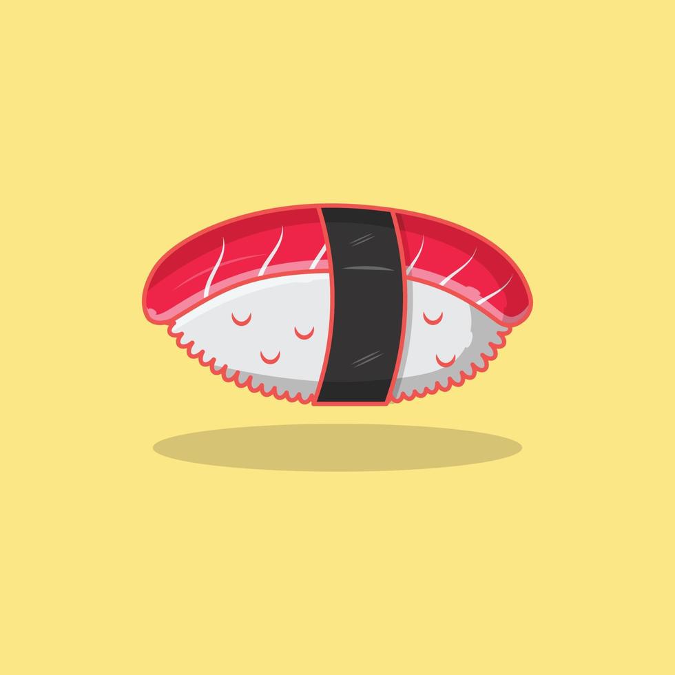 ilustração em vetor de sushi de atum nigiri amarrado com nori. adequado para restaurantes e menus de comida.