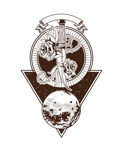 Emblema vintage de rock and roll com desenhos vetor