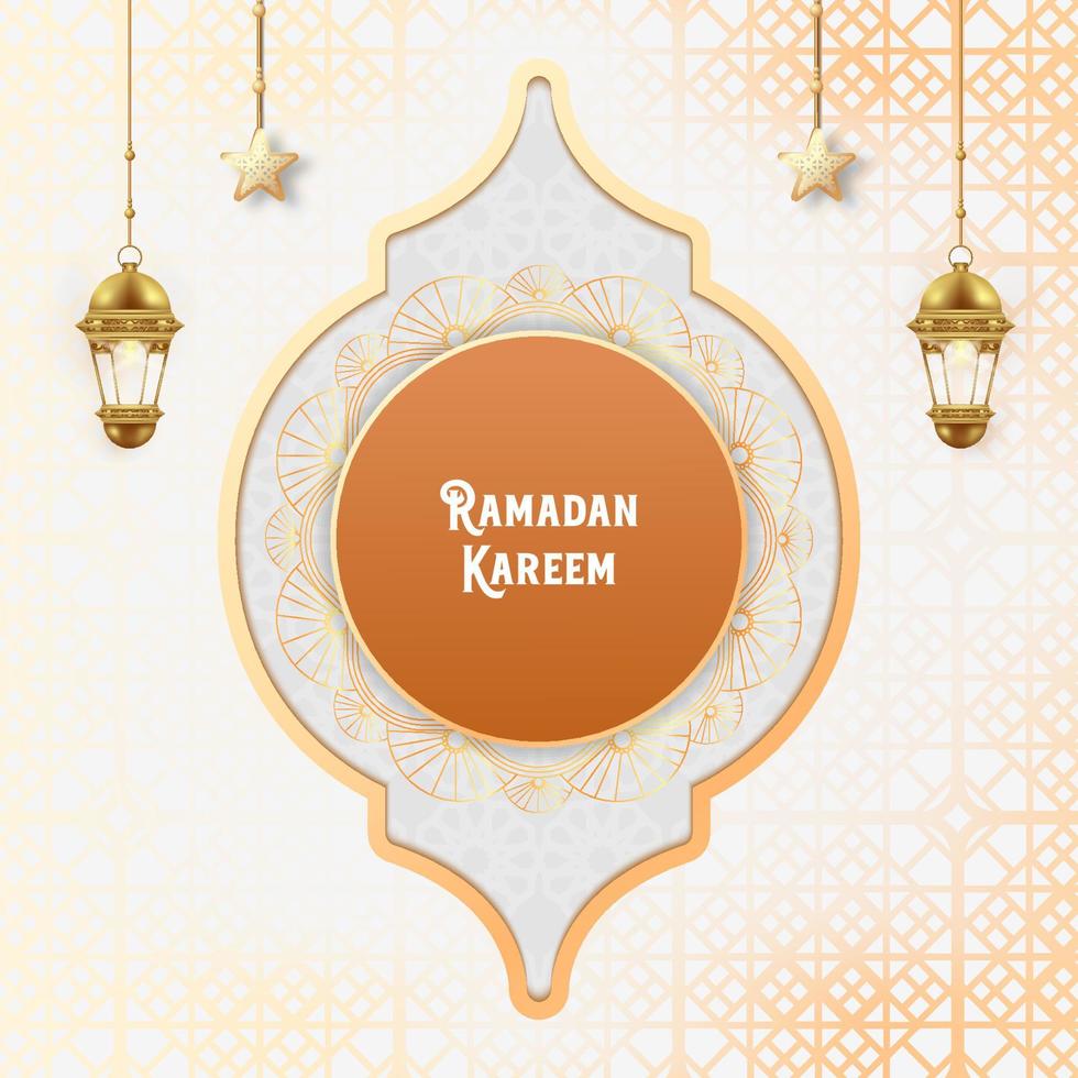 fundo de ramadan kareem com lanterna de lâmpada dourada vetor