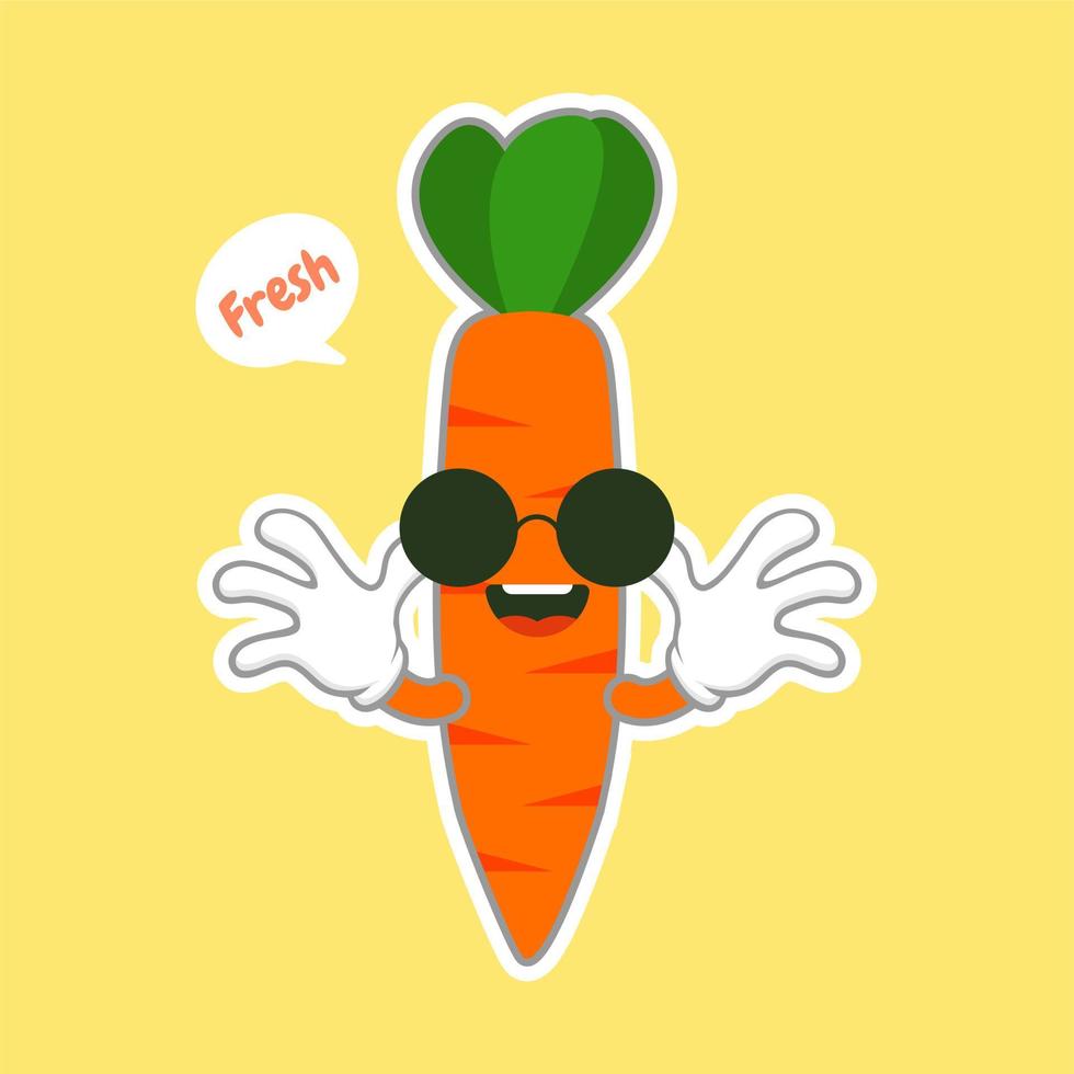 ilustração fofa e kawaii de personagem de desenho animado de cenoura engraçada, conceito vegano, amor de cenoura. conceito de alimentos e vegetais ícone do logotipo da cenoura laranja vetor