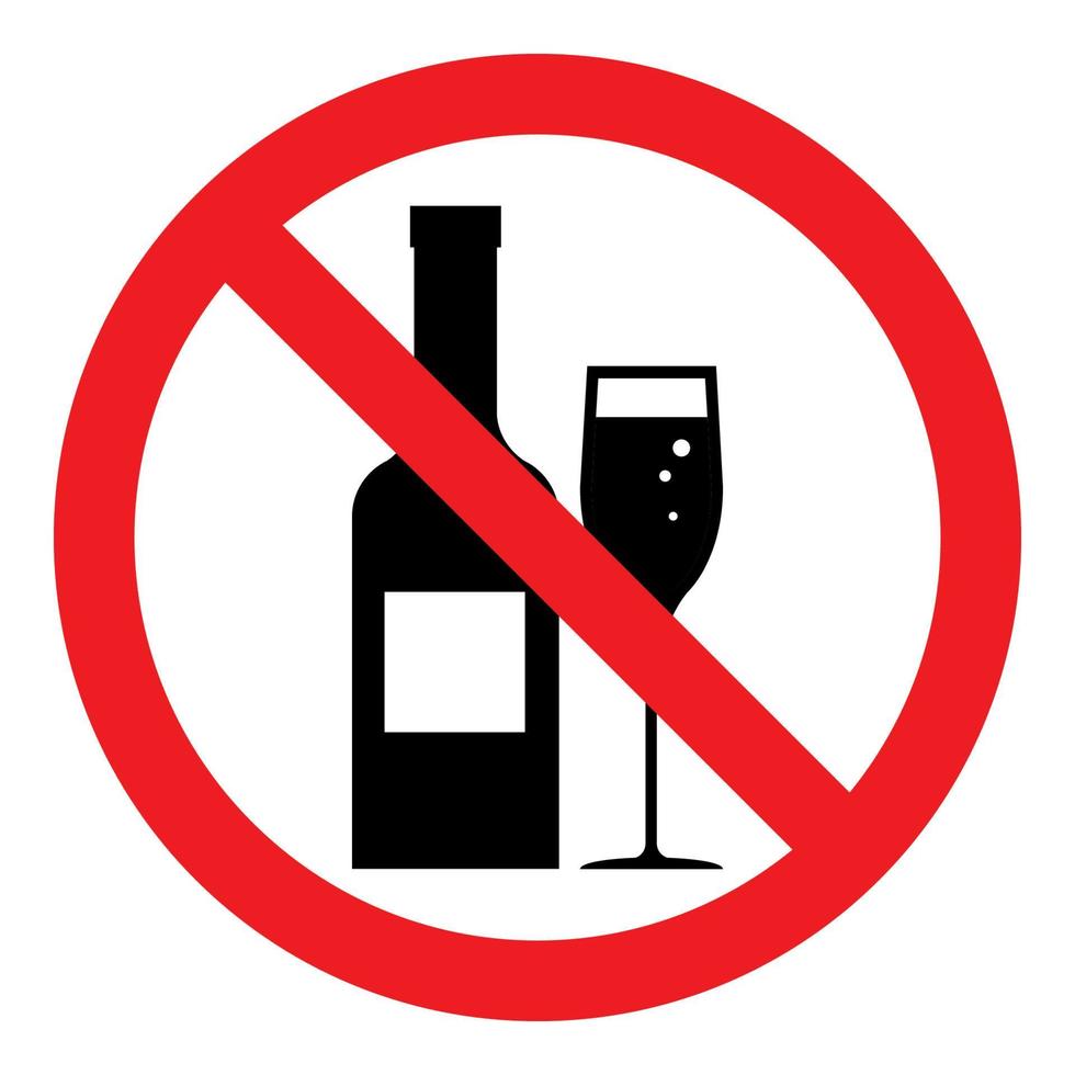 sem álcool bebida sinal proibido símbolo garrafa e flauta logotipo de vidro vetor