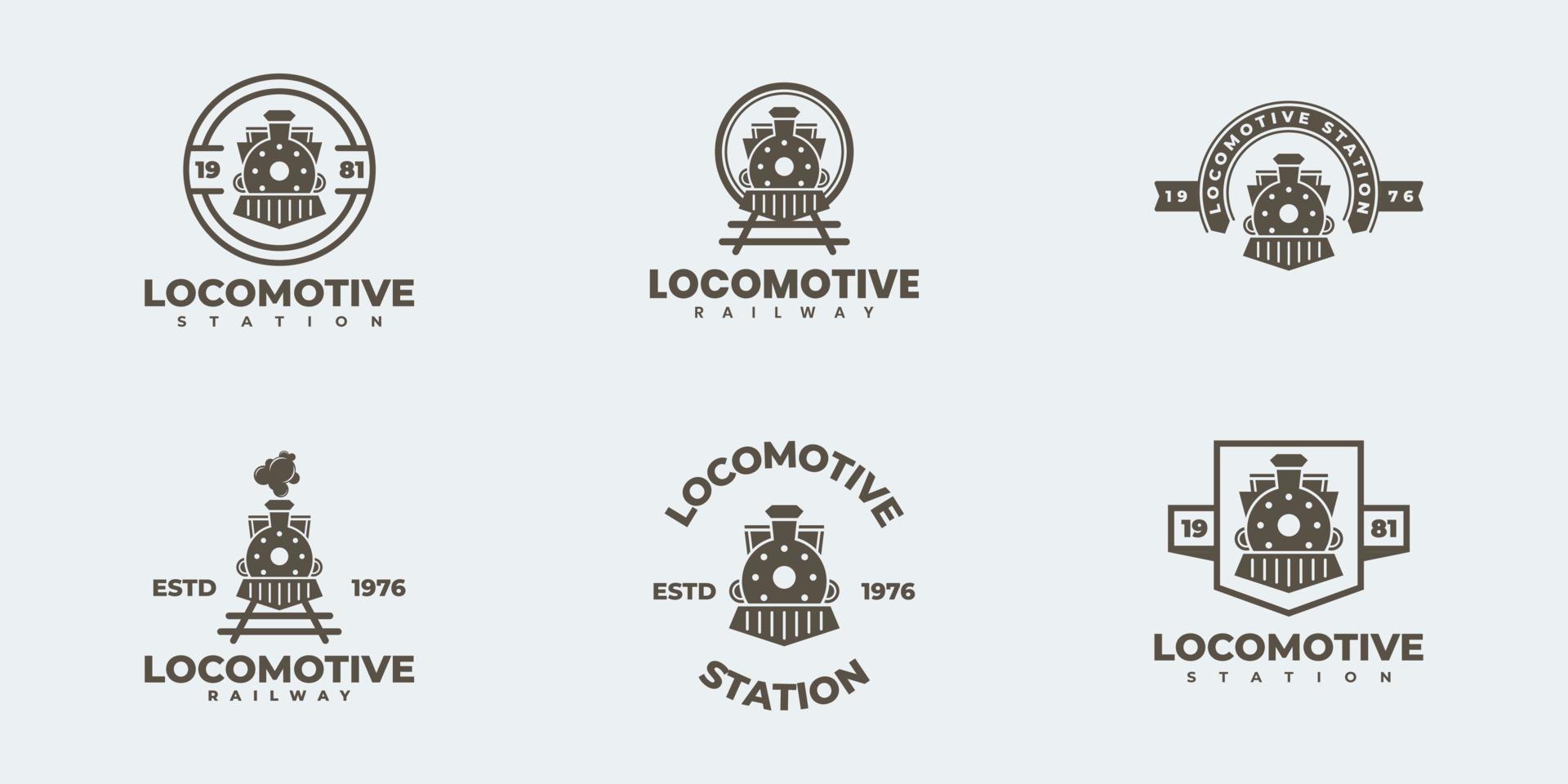 conjunto de design de ilustração vetorial de logotipo de locomotiva, modelo de logotipo de trem vetor