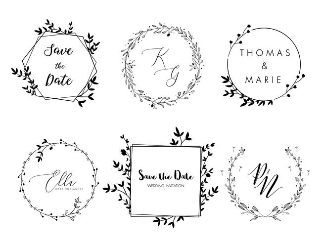 Design minimalista de grinalda floral de convite de casamento vetor