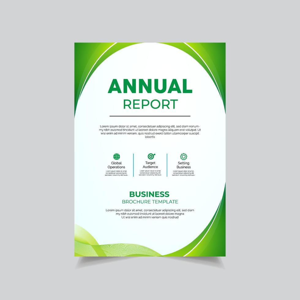 modelo de design de relatório anual moderno. fundo de design de panfleto de negócios de onda verde. ilustração em vetor fundo elegante relatório anual de negócios corporativos.