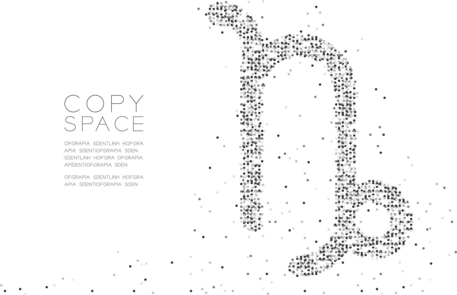 círculo geométrico abstrato ponto pixel padrão forma de signo de capricórnio, conceito de constelação de estrelas ilustração de cor preta sobre fundo branco com espaço de cópia, vetor eps 10