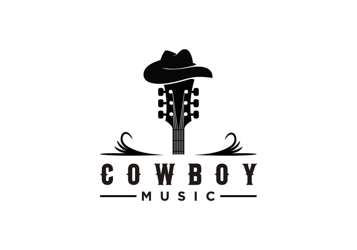 logotipo de cowboy de símbolo de inspiração de guitarra e chapéu vetor