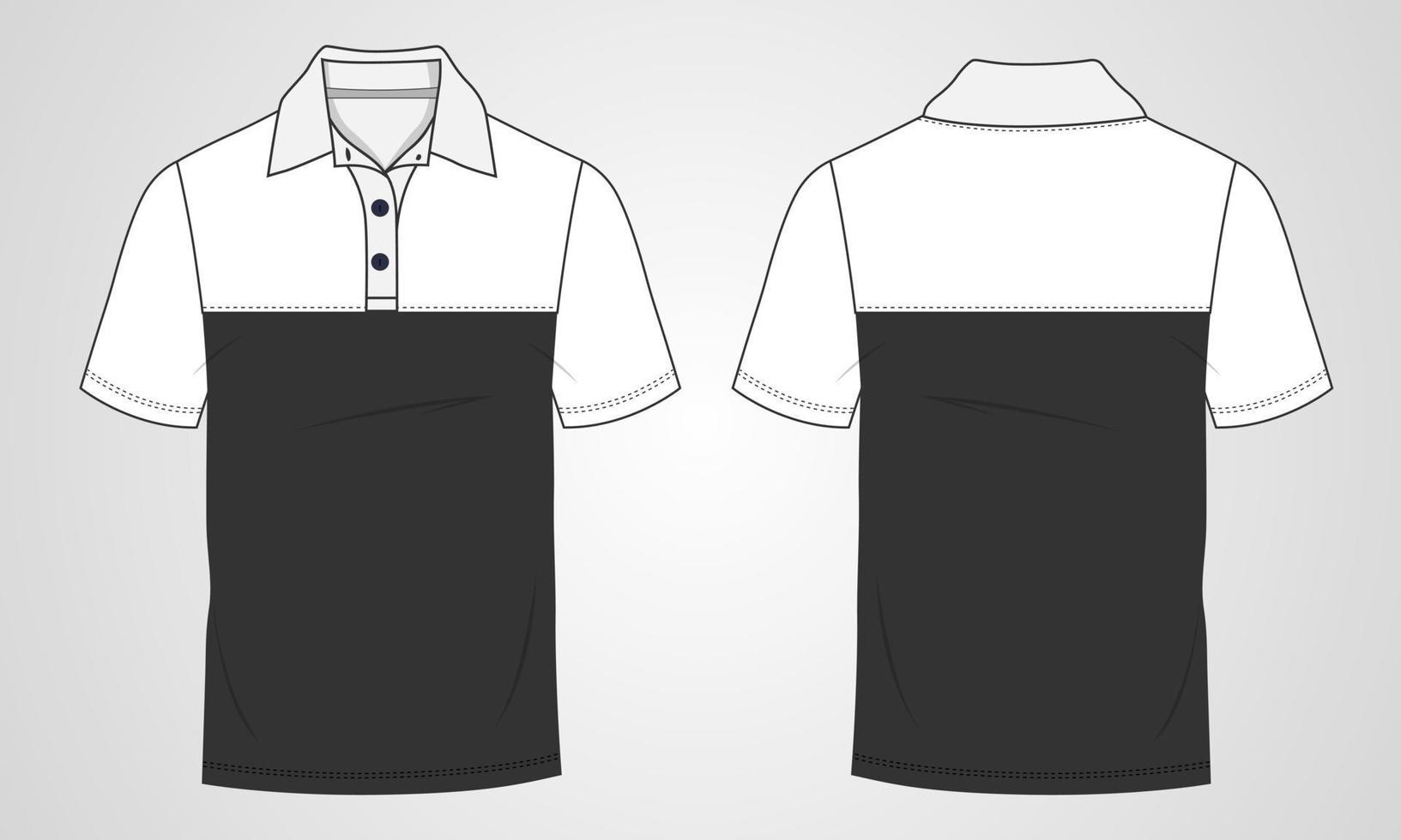 camisa polo de manga curta desenho de moda técnica geral modelo de esboço plano vista frontal e traseira. vestuário vestido design ilustração vetorial mock up polo tee cad. vetor