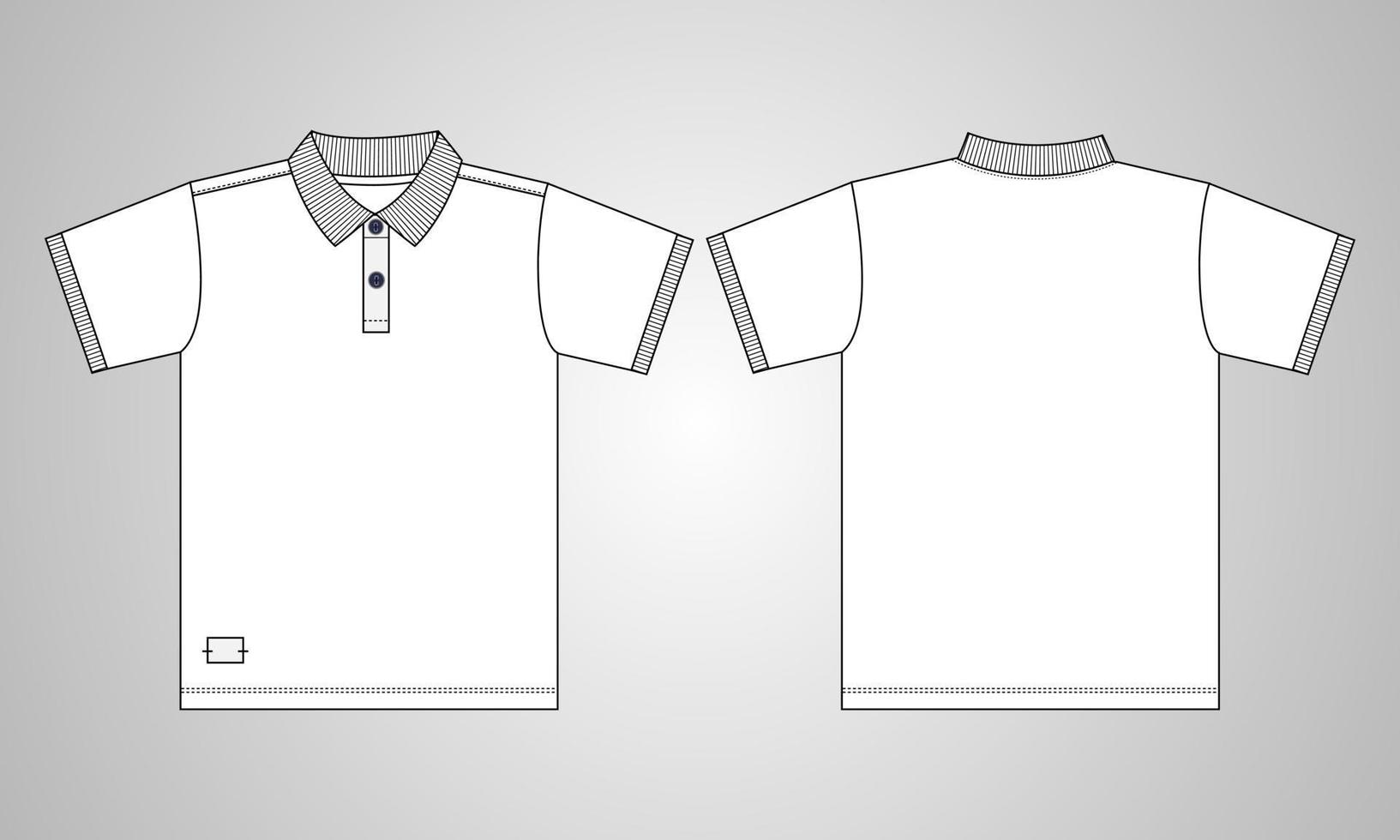 camisa polo de manga curta com bolso técnico desenho de moda modelo de esboço plano vista frontal e traseira. vestuário vestido design ilustração vetorial mock up polo tee cad. vetor