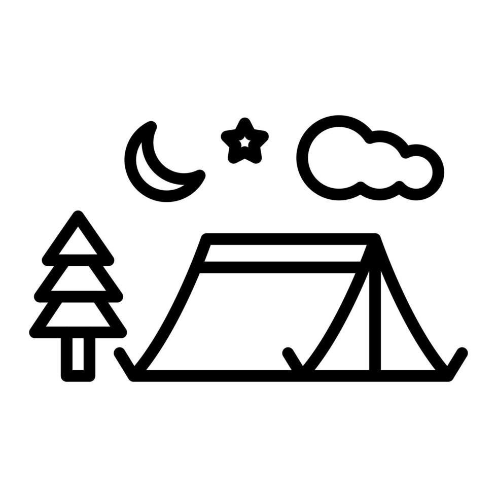 ícone de linha de noite de tenda vetor