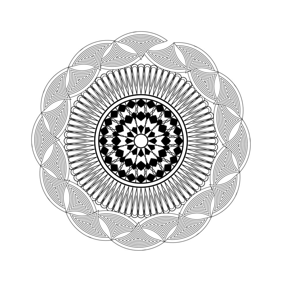 vetor de mandala de arte de linha de elementos redondos preto e branco em design gráfico de ilustração