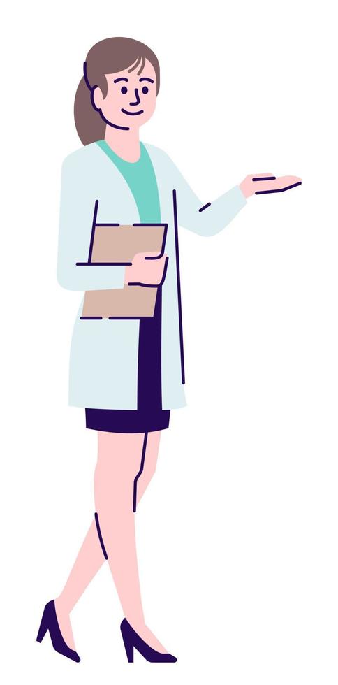 Um personagem de desenho animado médico feminino em fundo branco