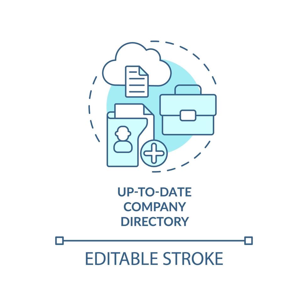 ícone de conceito turquesa do diretório da empresa atualizado. acesso aos funcionários. ucaas idéia abstrata ilustração de linha fina. desenho de contorno isolado. traço editável. arial, uma miríade de fontes pró-negrito usadas vetor