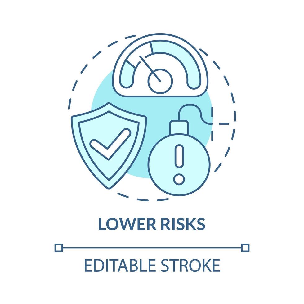 ícone de conceito azul de riscos mais baixos. ilustração de linha fina de idéia abstrata de crescimento interno. expansão de negócios. reduzir a possibilidade de ameaças. desenho de cor de contorno isolado de vetor. traço editável vetor