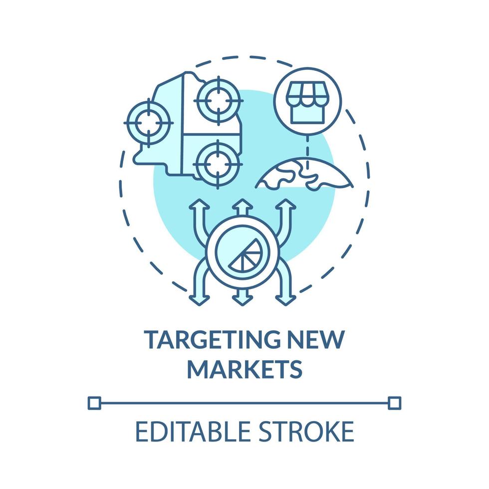 visando o ícone do conceito azul de novos mercados. ilustração de linha fina de idéia abstrata de crescimento de negócios internos. promoção e publicidade de novos produtos. desenho de cor de contorno isolado de vetor. traço editável vetor