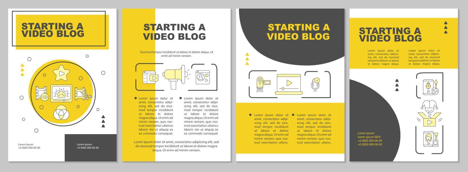 ganhar dinheiro com o modelo de brochura de vlogging. blog de vídeo. folheto, livreto, impressão de folheto, design de capa com ícones lineares. layouts vetoriais para apresentação, relatórios anuais, páginas de anúncios vetor