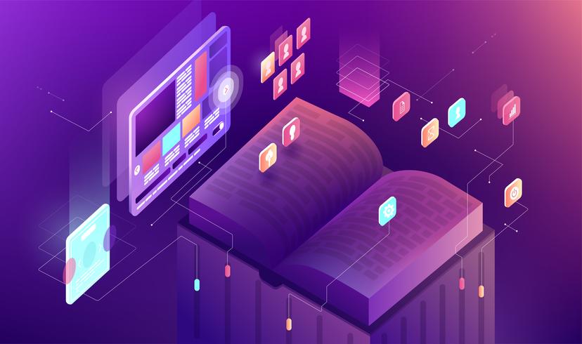 Vector ilustração gradiente isométrica apresentação de negócios slide pesquisa livro gráfico infográfico projeto aprendizagem estudo educação trabalho exibir informação tecnologia treinamento tela venda publicidade