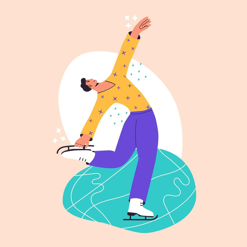 homem patinador isolado dos desenhos animados ilustração em vetor plana em cores da moda. esporte de inverno, dançarina de gelo, mulher ginasta, campeonato, elemento de design moderno de atividade de competição