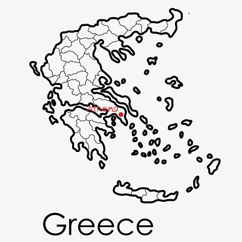 Grécia mapa desenho à mão livre sobre fundo branco. vetor