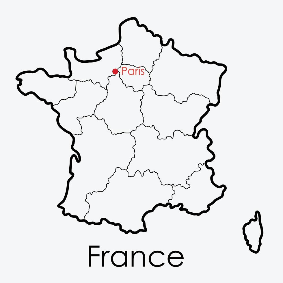França mapa desenho à mão livre sobre fundo branco. vetor