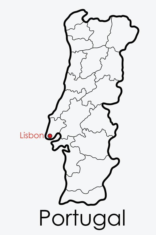 desenho à mão livre do mapa de portugal no fundo branco. vetor