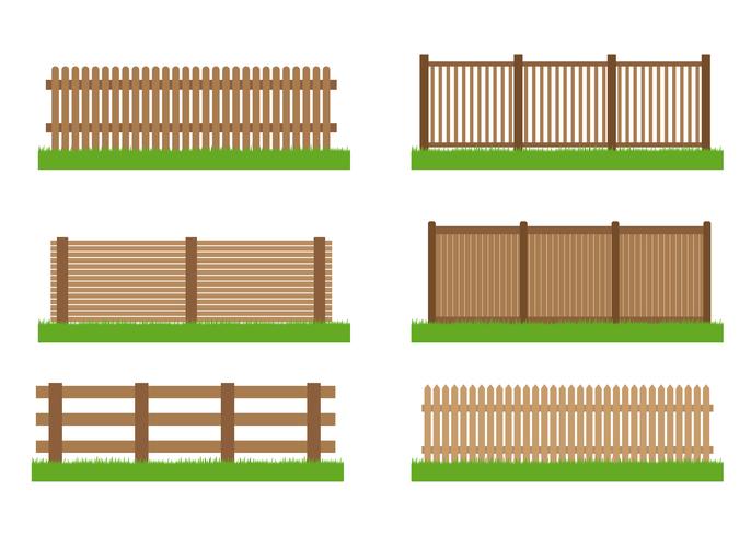 Coleção de elementos de vetor de cerca de madeira para design isolado no fundo branco