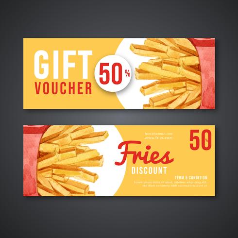 Fast food gif voucher desconto ordem menu aperitivo comida, design de modelo, design criativo de ilustração vetorial aquarela vetor