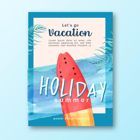Viajar de férias de verão a praia Férias de palmeira, mar e céu luz solar, design criativo de ilustração vetorial aquarela vetor