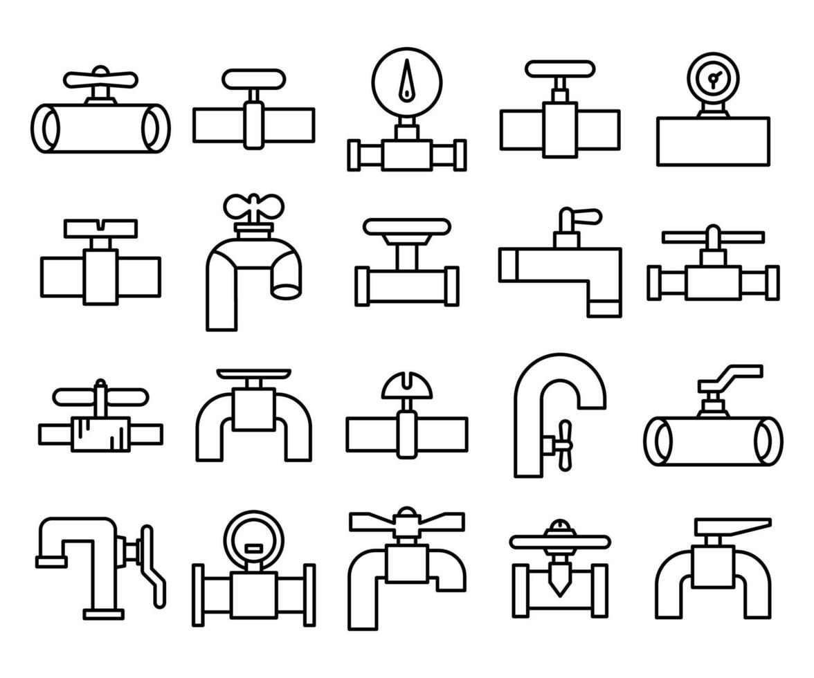 ícones de válvula, torneira de água, torneira e medidor vetor