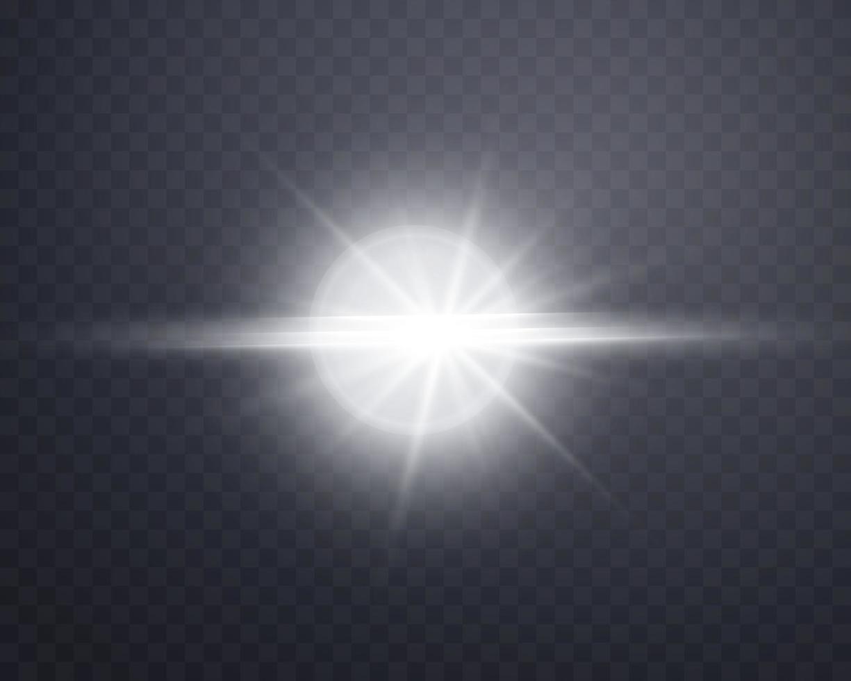 reflexo de lente de luz solar prata, flash de sol com raios e holofotes. vetor