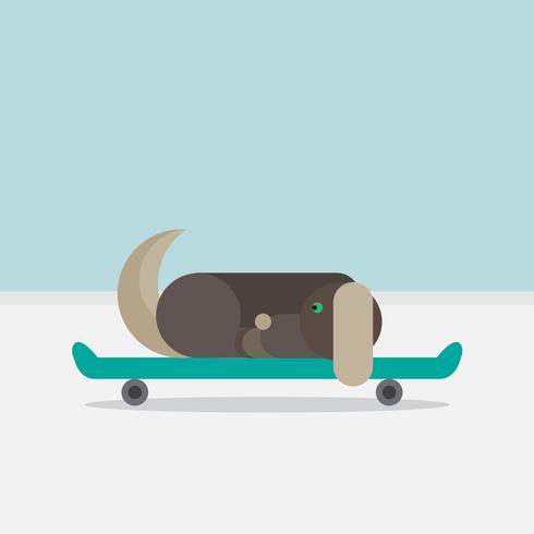 Cão sentado em um skate vetor