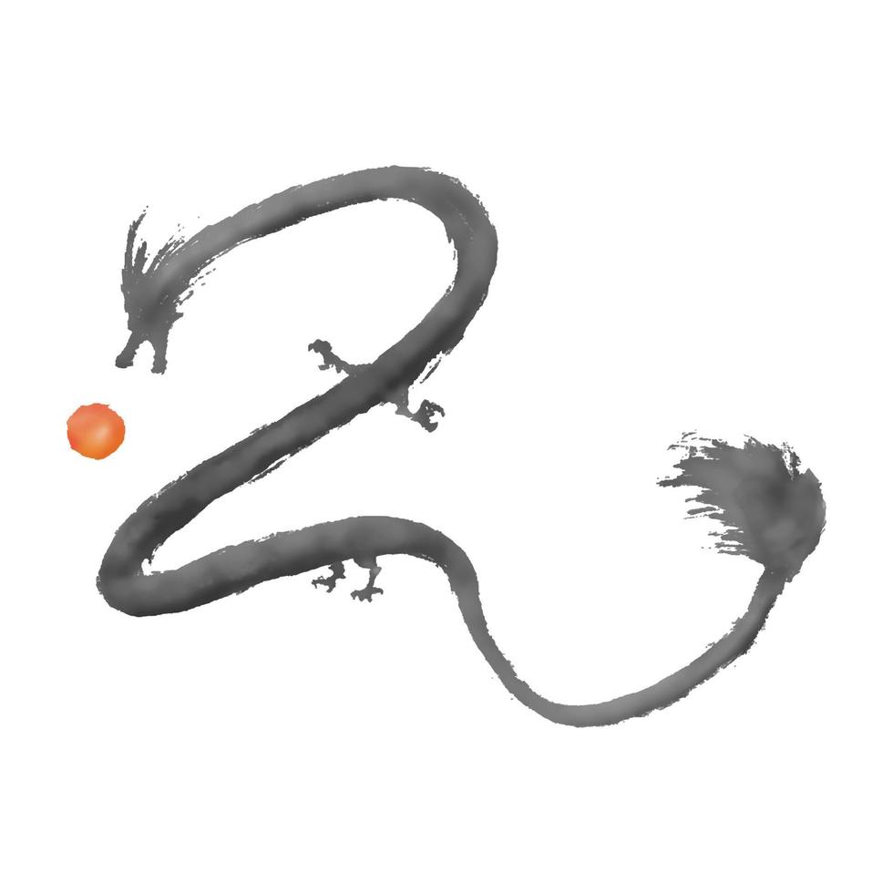 caligrafia de dragão chinês com bola vermelha vetor