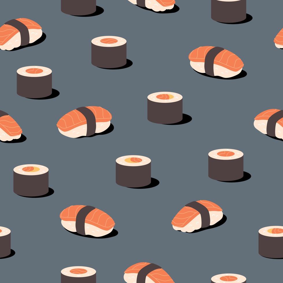 padrão sem emenda de sushi e rolos. fundo de vetor de frutos do mar