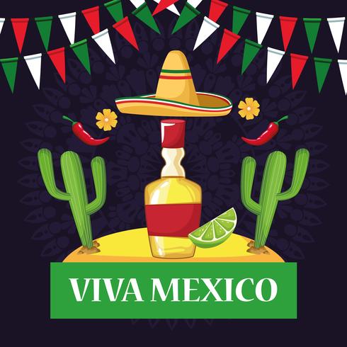 Desenhos animados do cartão de Viva México vetor