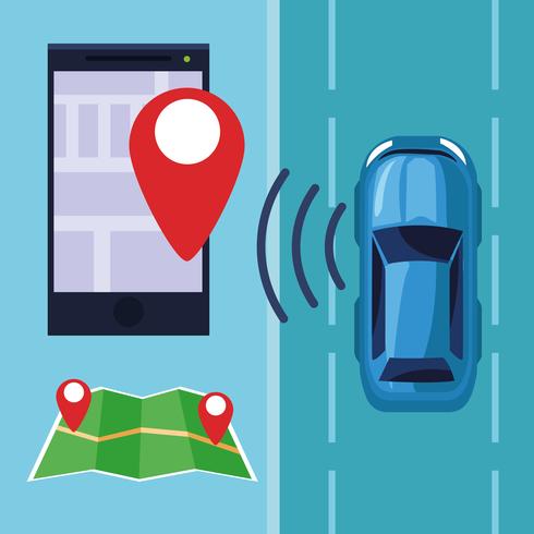 conceito de serviço de carro de localização de gps vetor