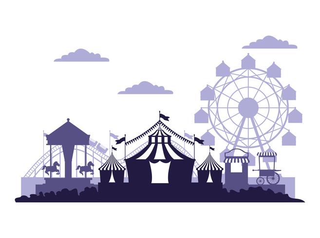 Circo festival justo cenário azul e branco cores vetor