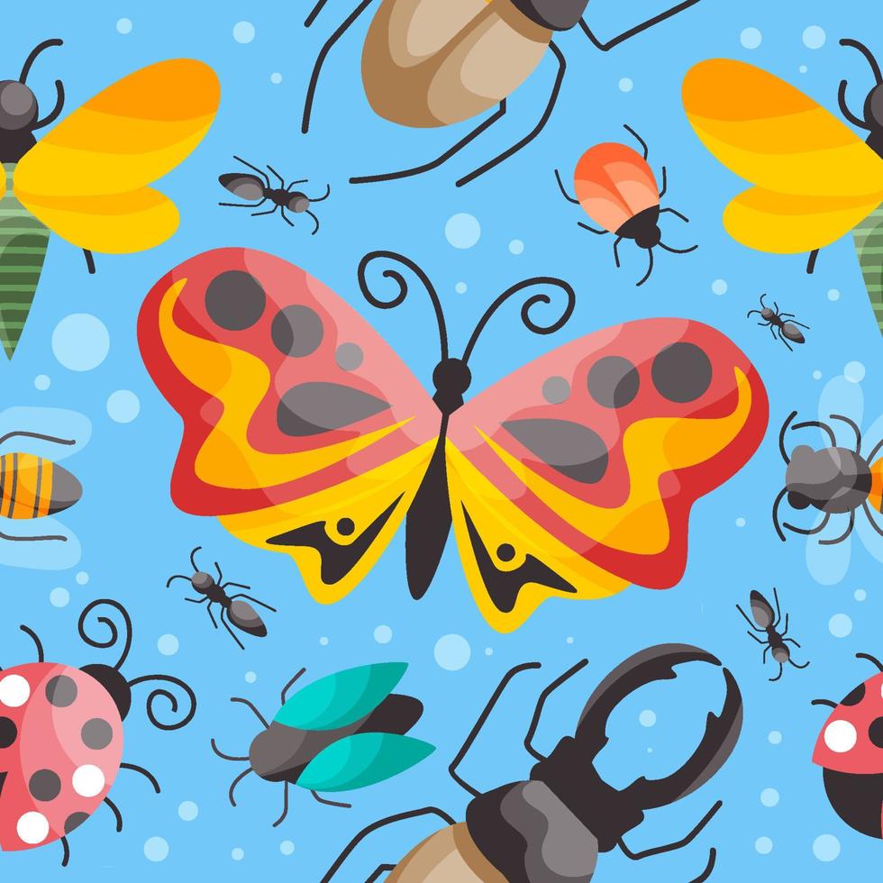 bug de desenho animado e padrão sem costura de inseto vetor