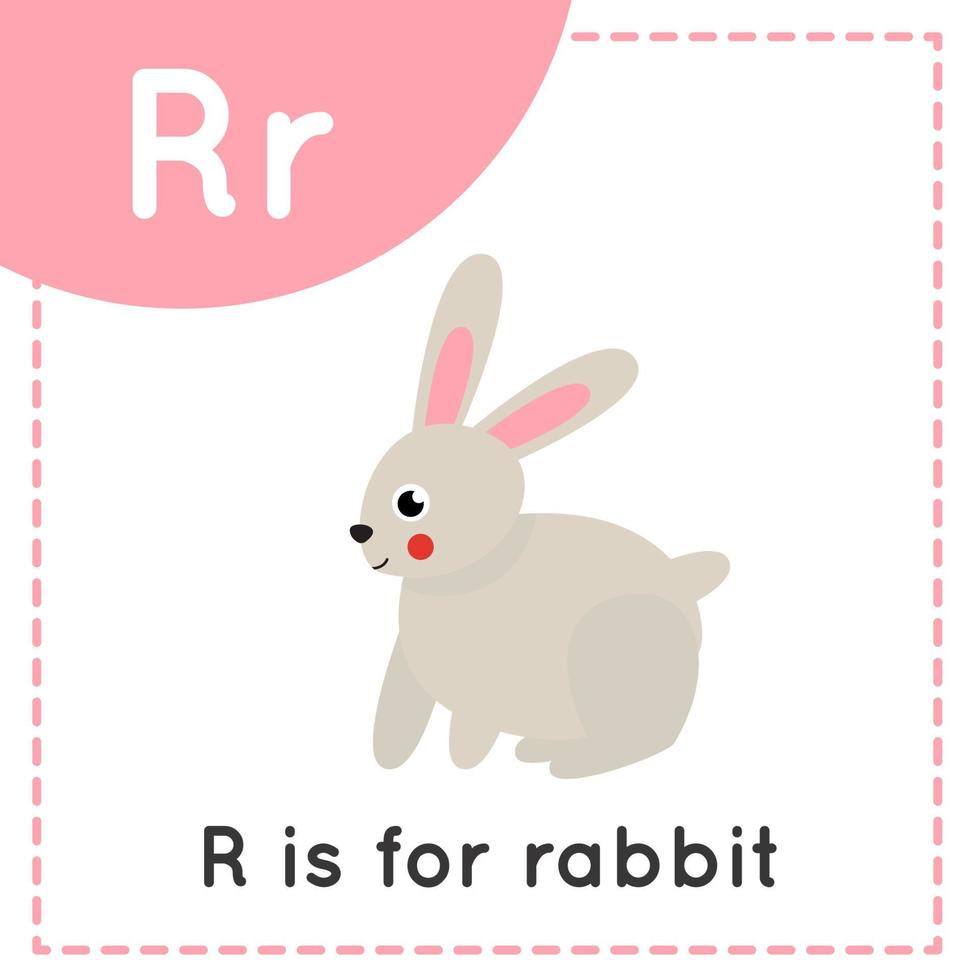 aprendendo o alfabeto inglês para crianças. letra r. coelho bonito dos desenhos animados. vetor