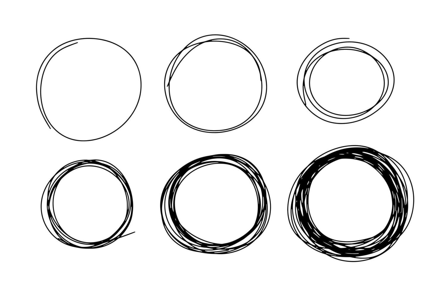 conjunto de quadros de esboço de linha de círculo desenhado à mão vetorial. rabisco circular de vetor círculos redondos para elemento de design de sinal de nota de mensagem. caneta ou lápis grafite bolha ou ilustração de esboço de bola.