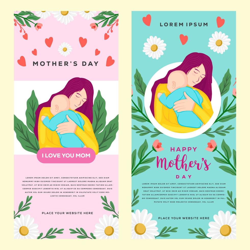 conjunto de design de estilo plano de banner vertical feliz dia das mães vetor