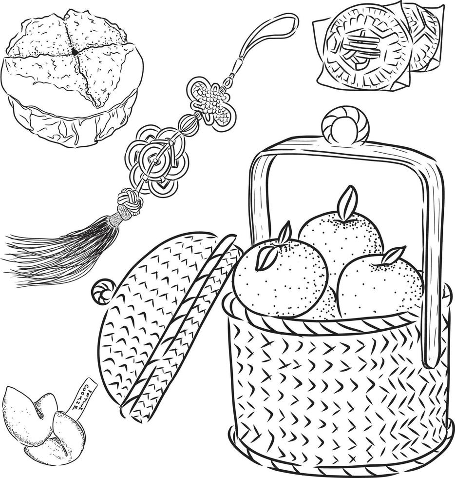 doodle asiático conjunto de elementos de design tradicional ilustração de vactor desenhada à mão vetor