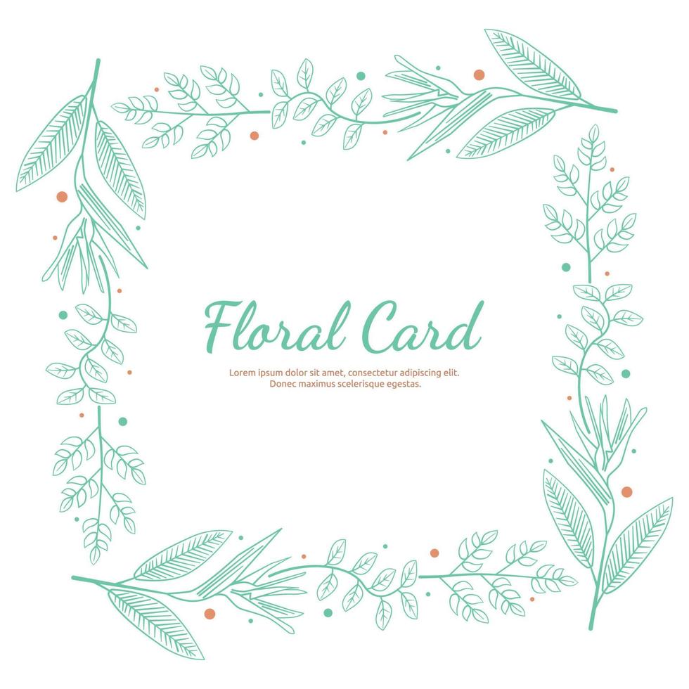 design de arte de linha quadrada moldura de folha de flor cartão de convite de saudação vetor