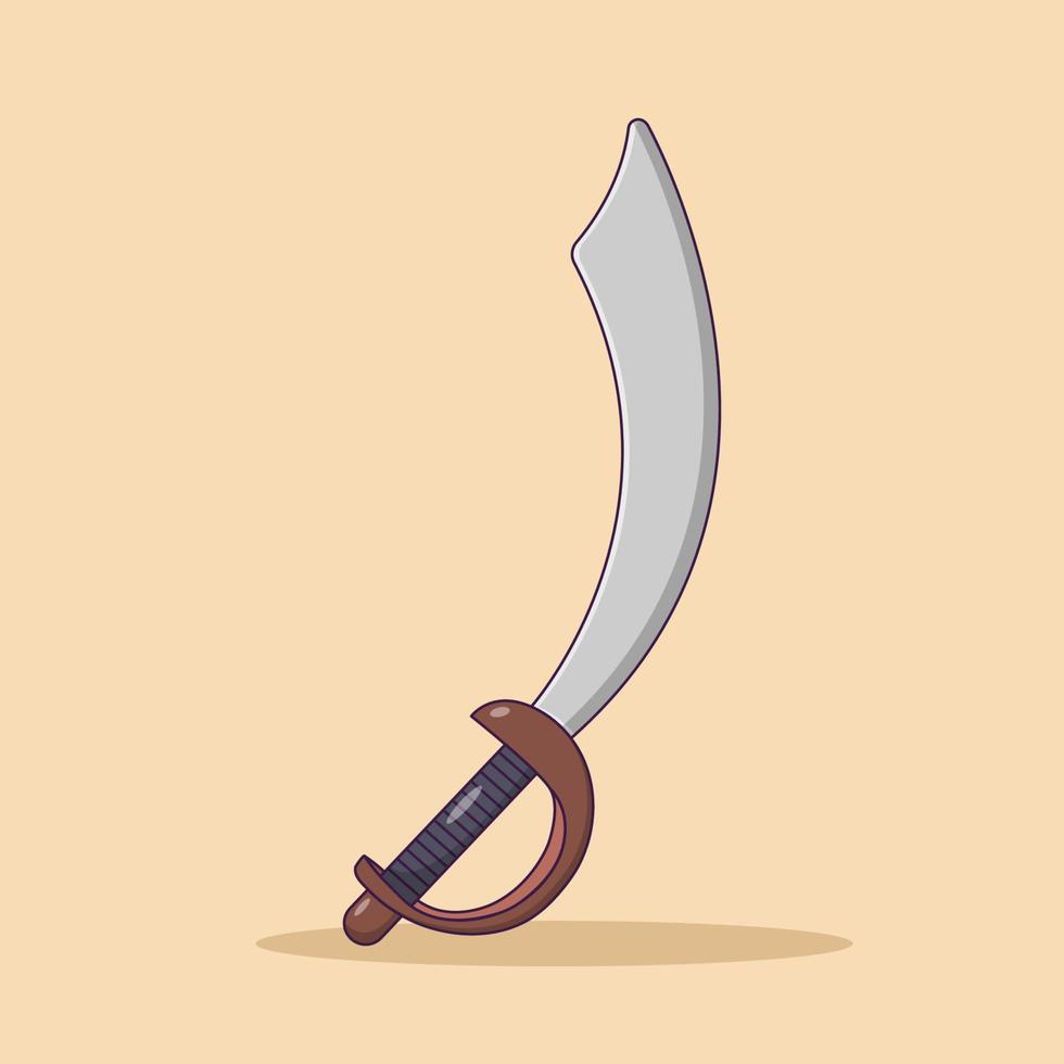 ilustração de ícone de vetor de espada pirata. vetor de alfanje do Caribe. estilo de desenho plano adequado para página de destino da web, banner, panfleto, adesivo, papel de parede, plano de fundo