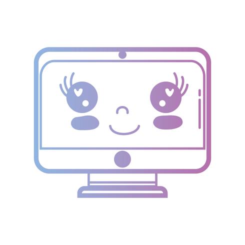 linha kawaii bonito monitor de tela feliz vetor