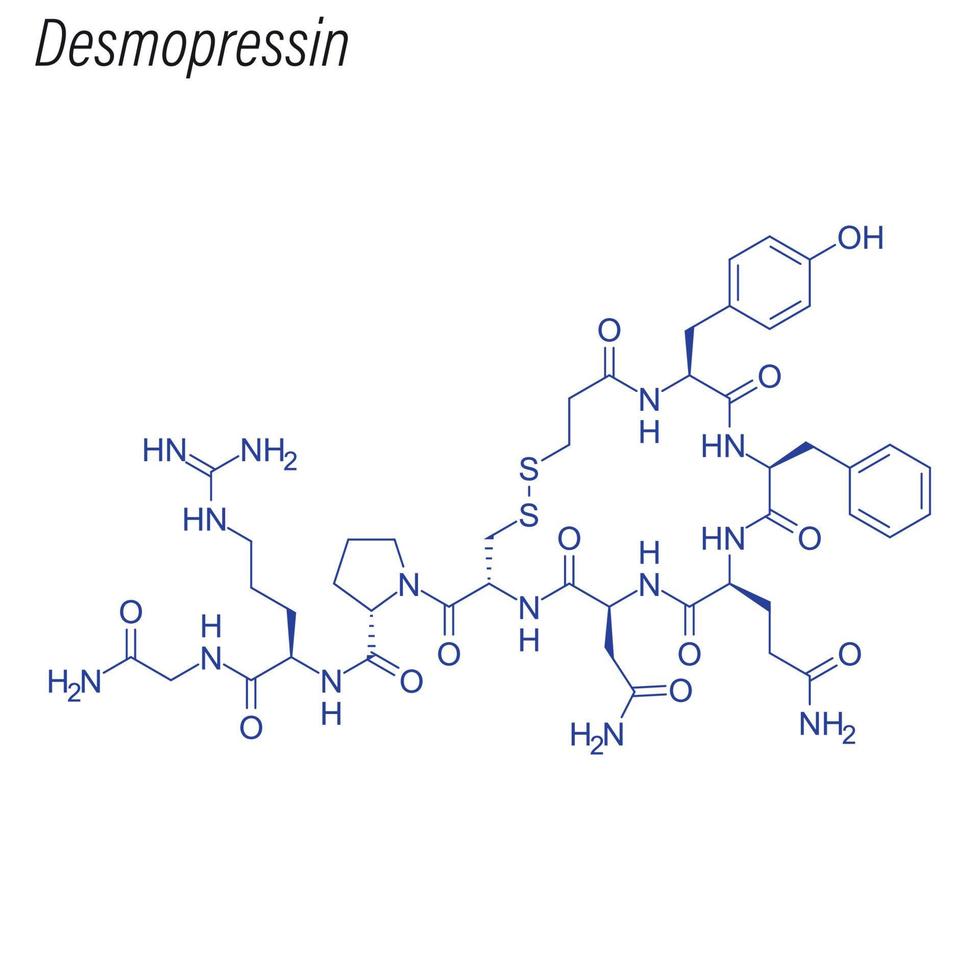 fórmula esquelética vetorial da desmopressina. molécula química da droga. vetor
