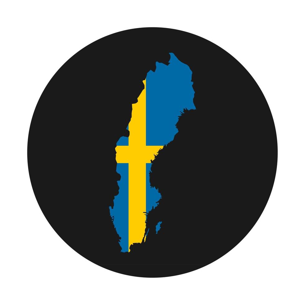 silhueta do mapa da Suécia com bandeira no fundo preto vetor