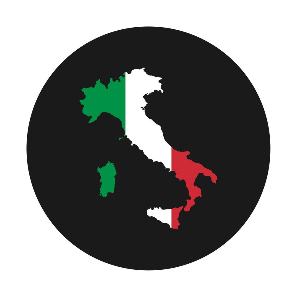 silhueta do mapa da itália com bandeira em fundo preto vetor