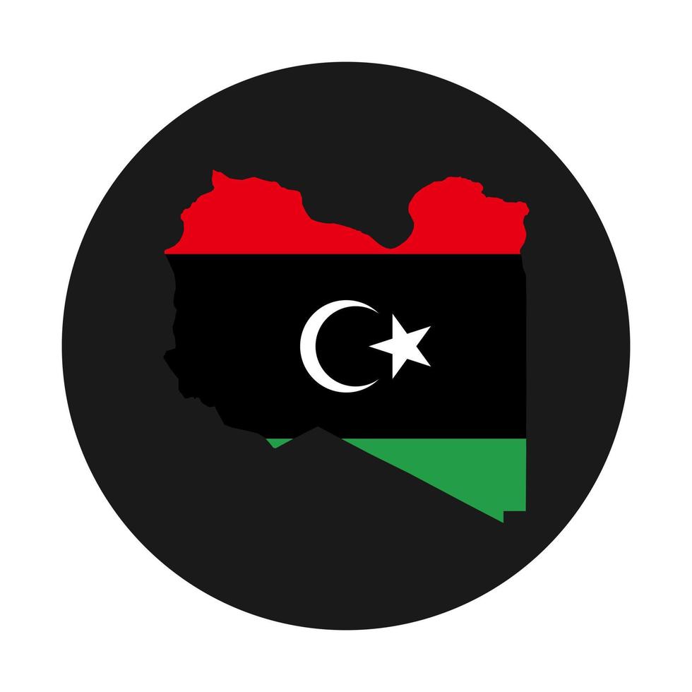 silhueta do mapa da Líbia com bandeira no fundo preto vetor